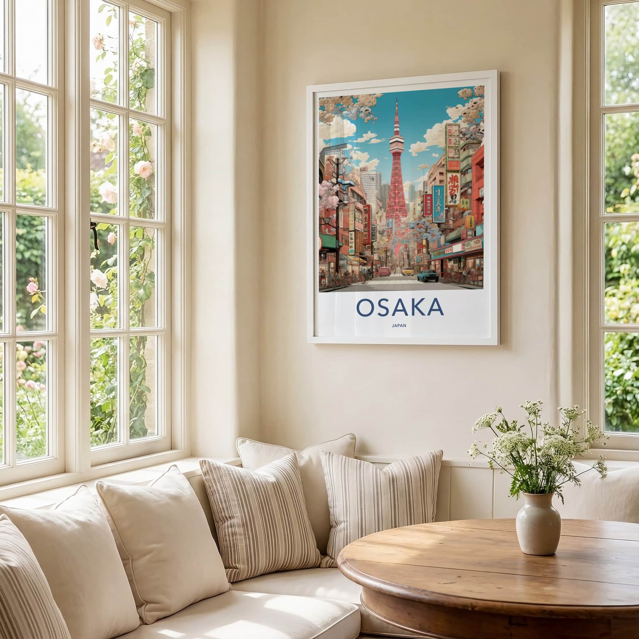 Osaka Poster - Japan Framed Print - Vibrant City Tower Framed Decor