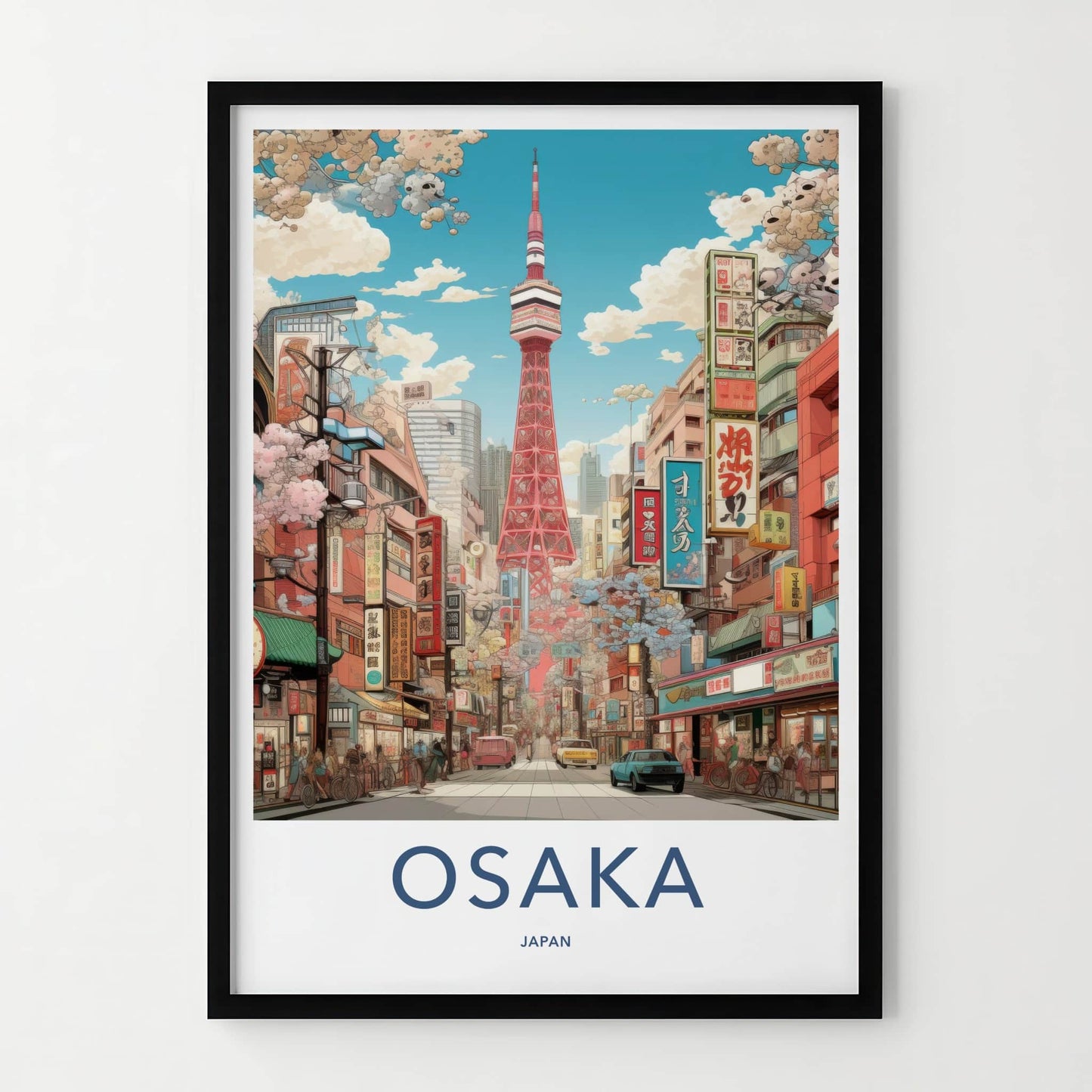 Osaka Poster - Japan Framed Print - Vibrant City Tower Framed Decor