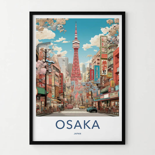 Osaka Poster - Japan Framed Print - Vibrant City Tower Framed Decor
