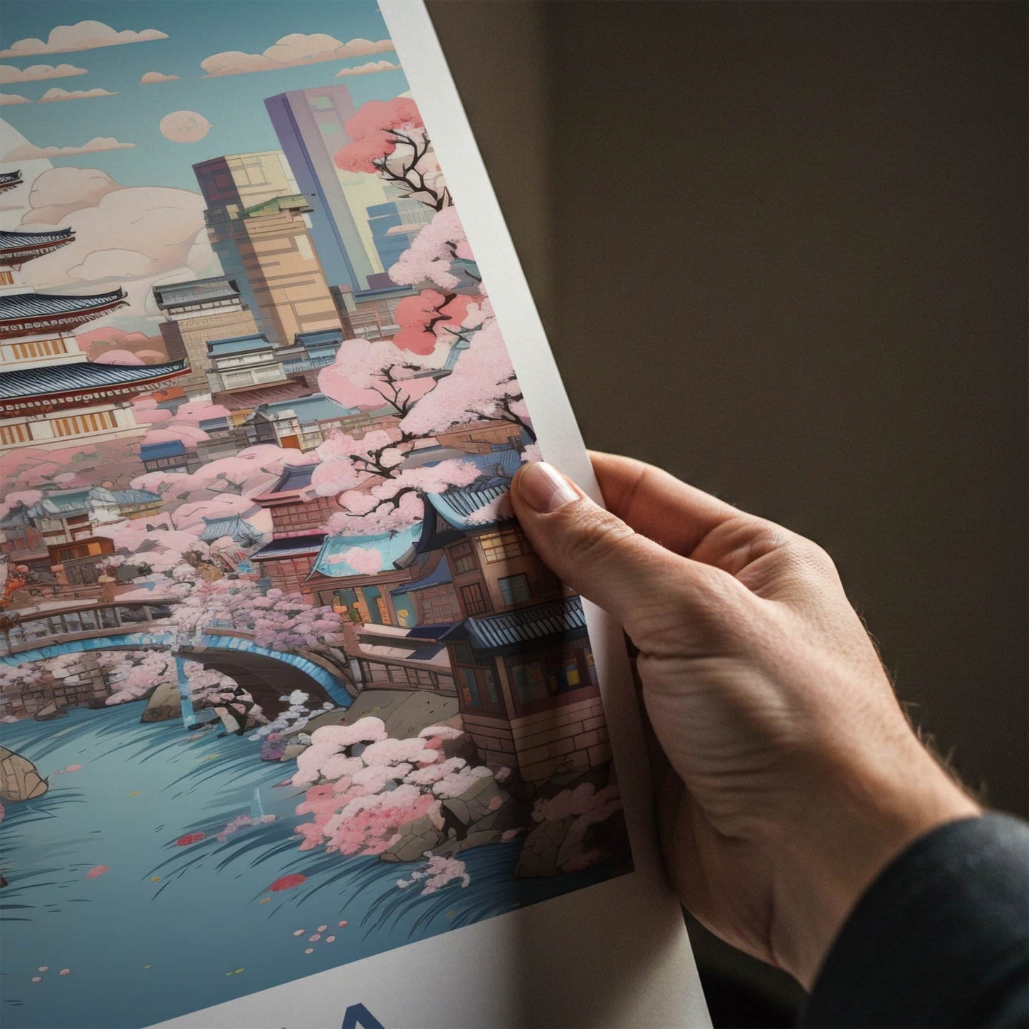 Osaka Poster - Japan Travel Art - Historic Castle Sakura Home Decor