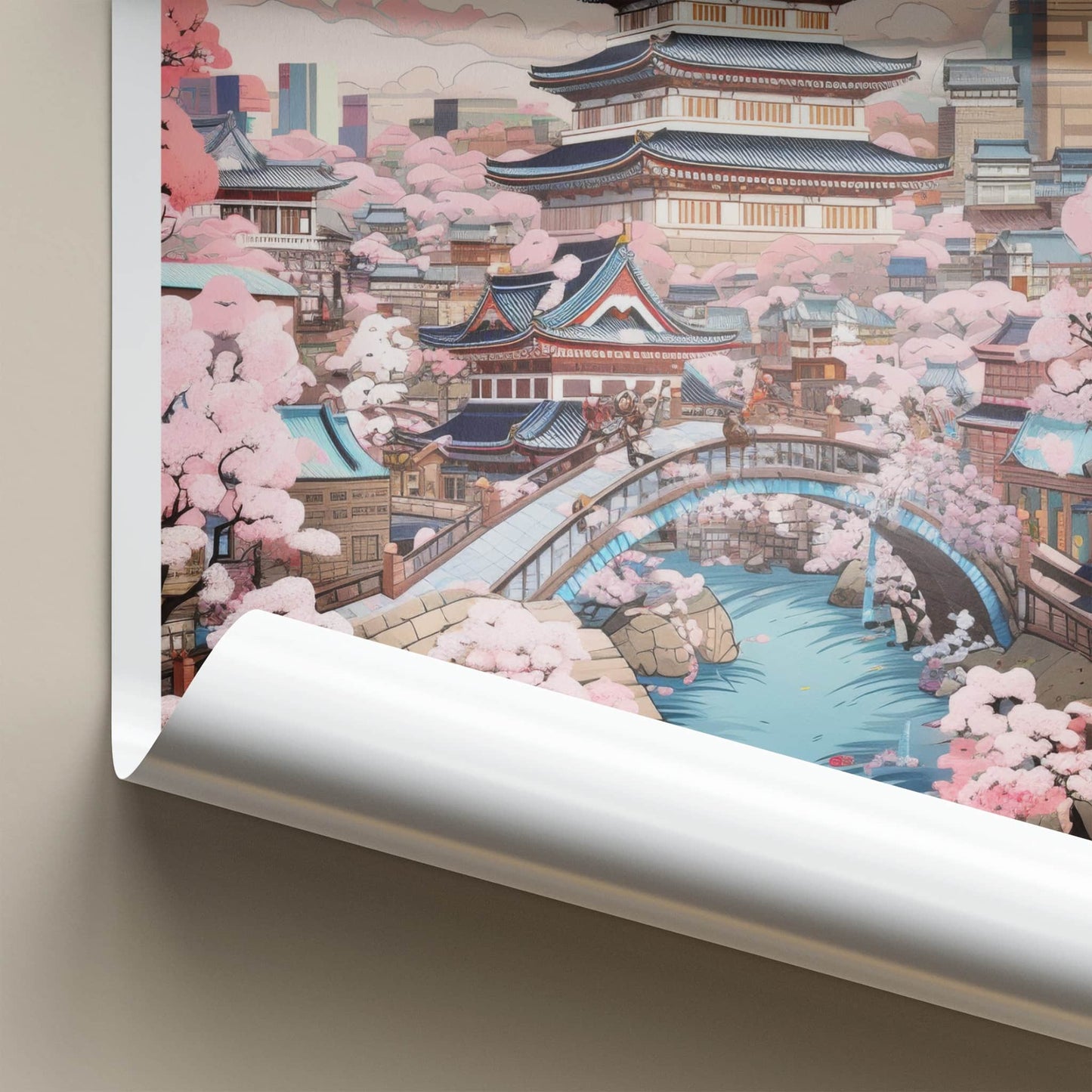 Osaka Poster - Japan Travel Art - Historic Castle Sakura Home Decor