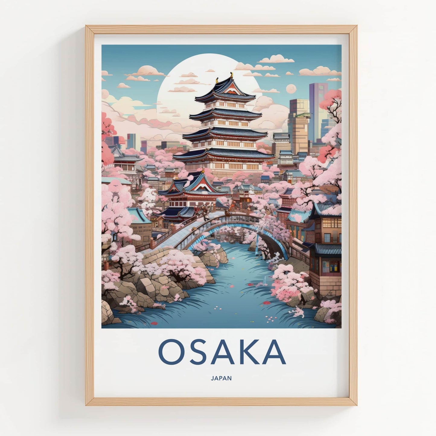 Osaka Poster - Japan Travel Art - Historic Castle Sakura Home Decor