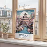 Osaka Poster - Japan Travel Art - Historic Castle Sakura Home Decor