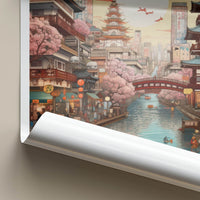 Osaka Poster - Japan Travel Art - Sunset Canal Blossom Home Decor