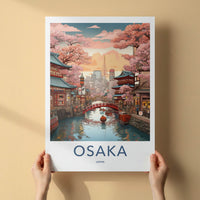 Osaka Poster - Japan Travel Print - Sakura Lined Canal Home Decor