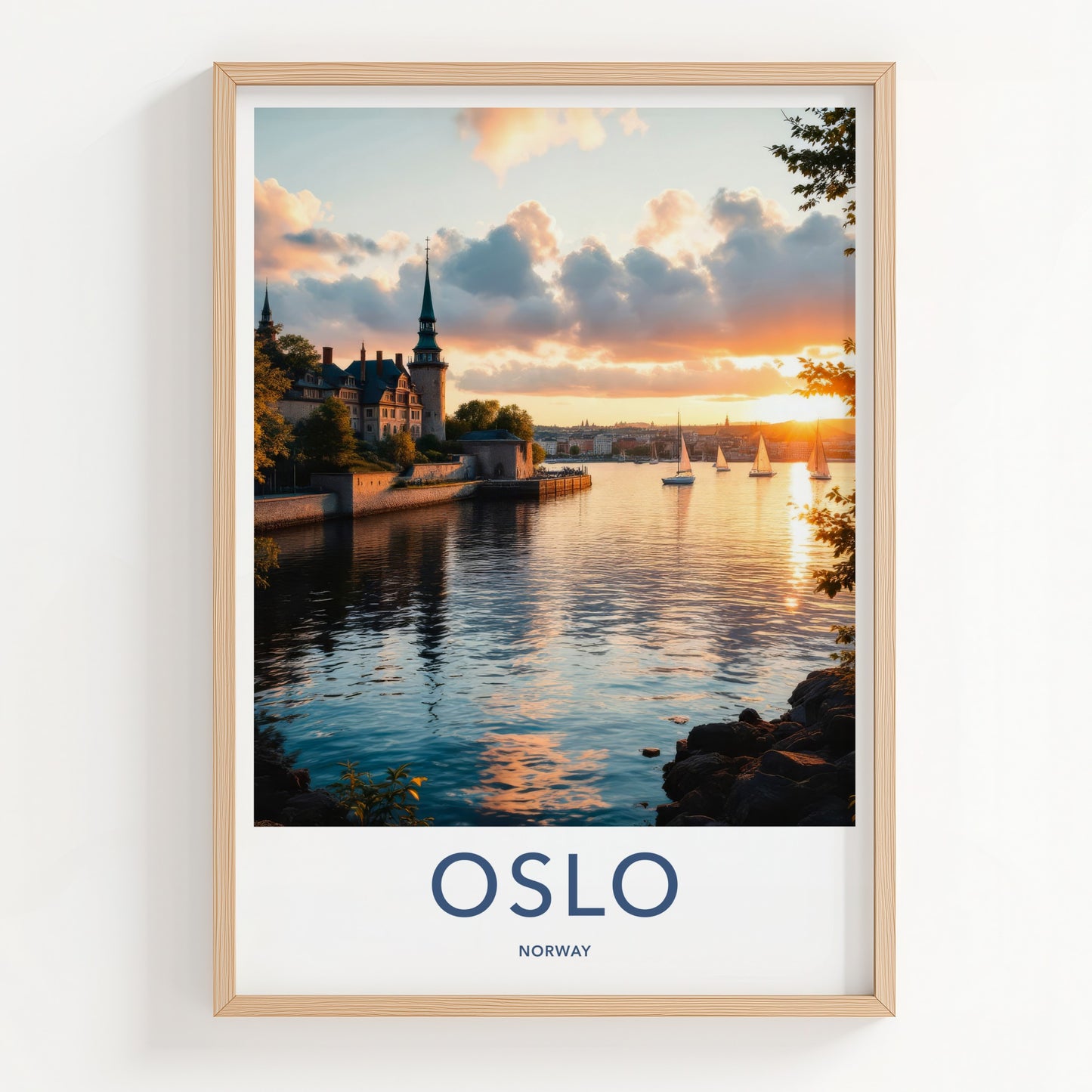 Oslo Poster - Norway Travel Art - Fjord City Sailboats Home Decor