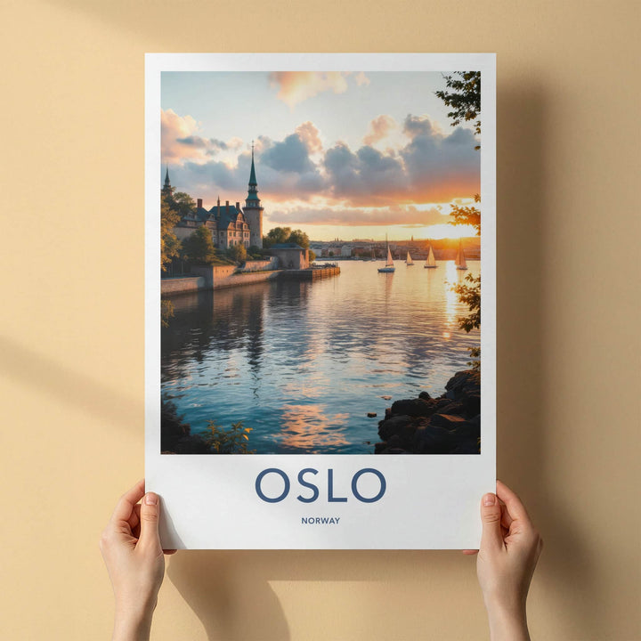 Oslo Poster - Norway Travel Art - Fjord City Sailboats Home Decor