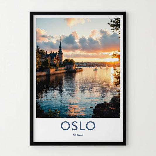 Oslo Poster - Norway Travel Art - Fjord City Sailboats Home Decor