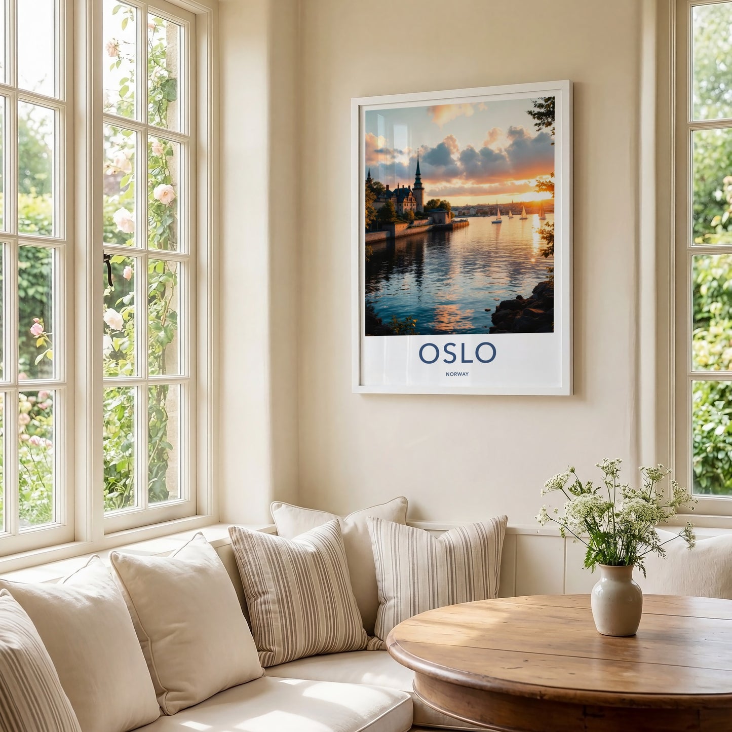 Oslo Poster - Norway Travel Art - Fjord City Sailboats Home Decor