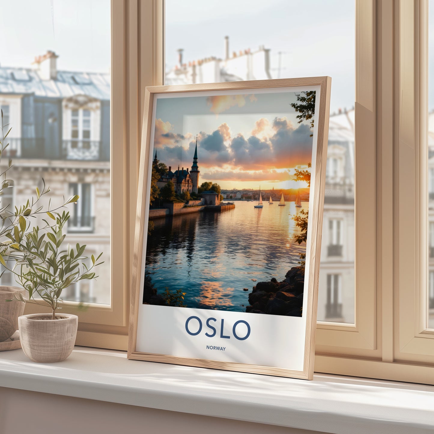 Oslo Poster - Norway Travel Art - Fjord City Sailboats Home Decor
