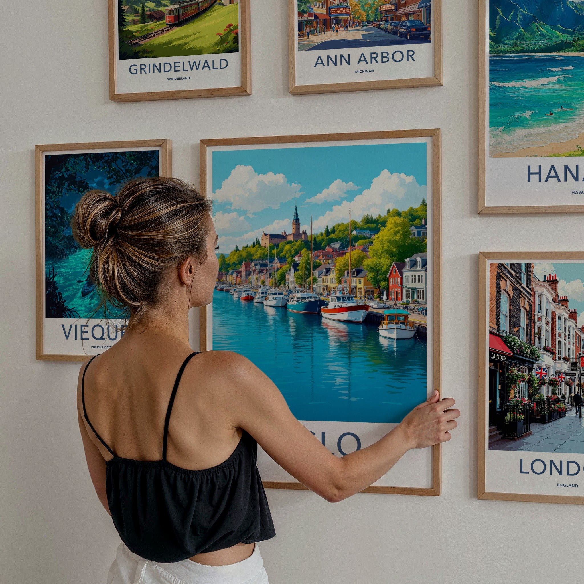 Oslo Poster - Norway Travel Art - Picturesque Harbor City Home Decor