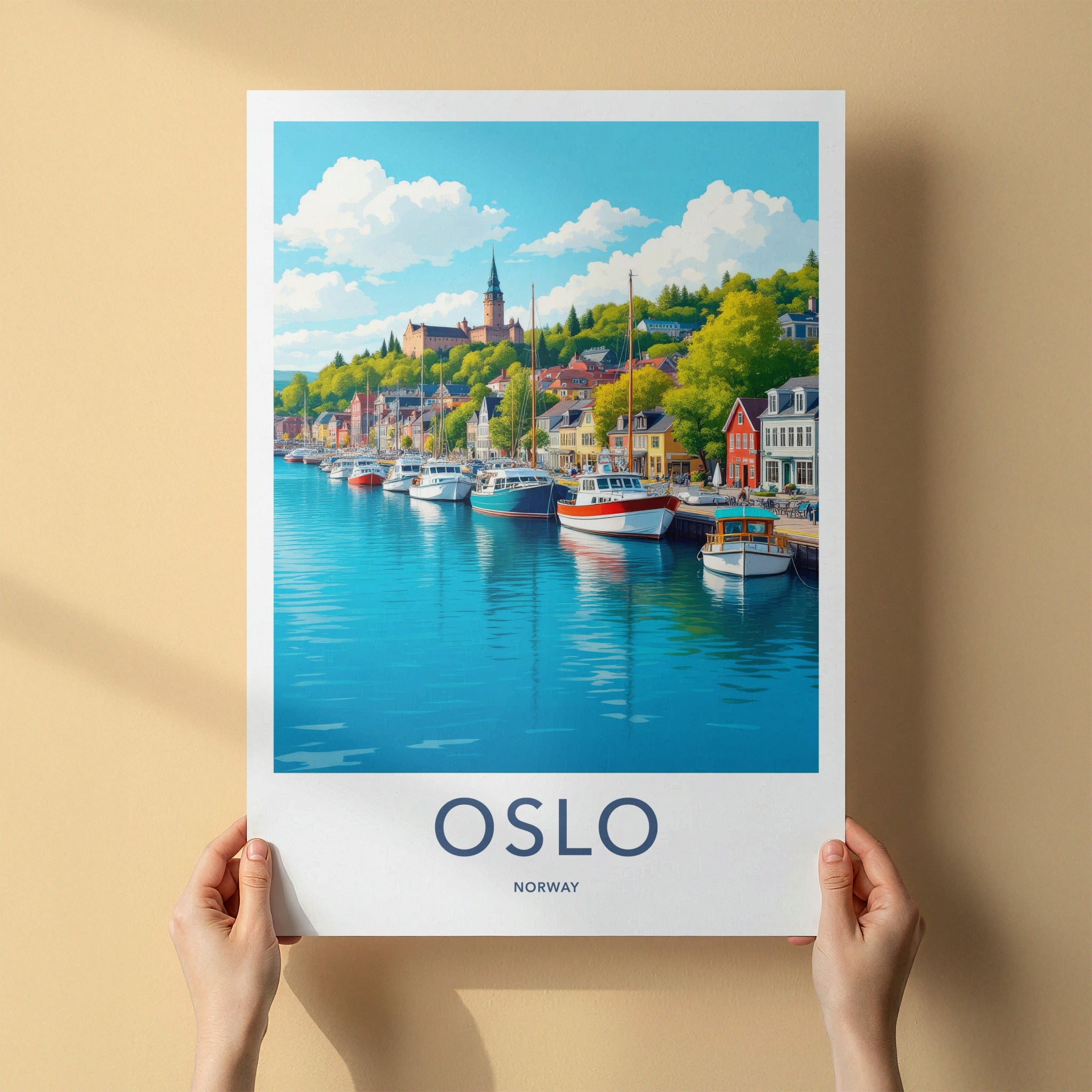Oslo Poster - Norway Travel Art - Picturesque Harbor City Home Decor