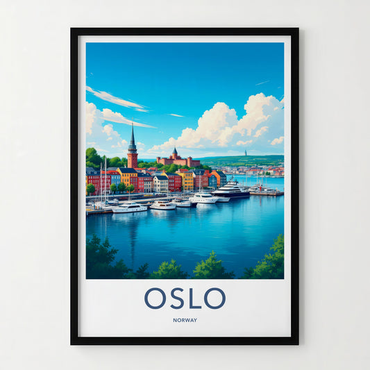 Oslo Poster - Norway Travel Print - Vibrant City Harbor Wall Decor