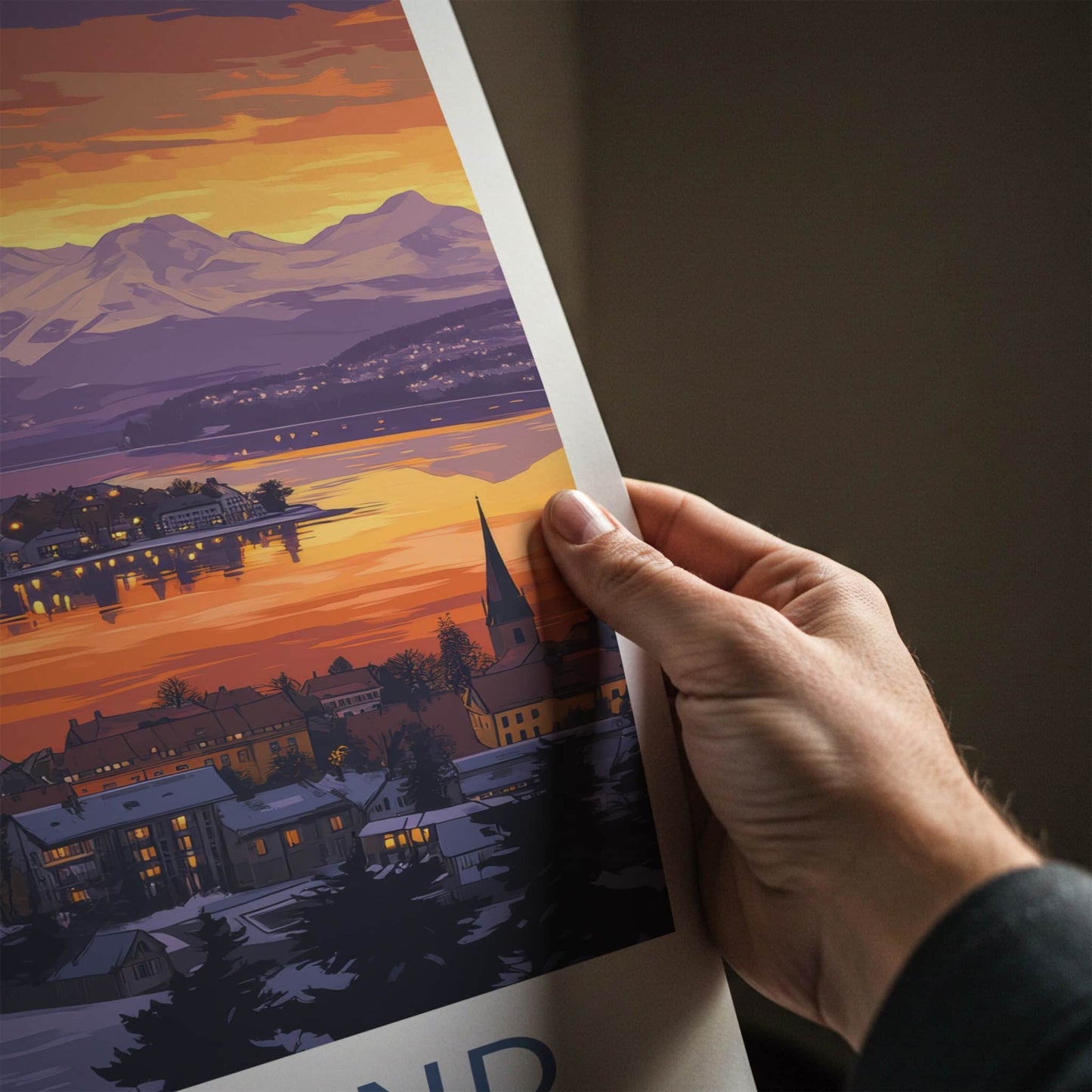 Ostersund Poster - Sweden Travel Art - Dramatic Orange Sunset Home Decor
