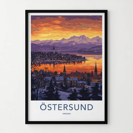 Ostersund Poster - Sweden Travel Art - Dramatic Orange Sunset Home Decor