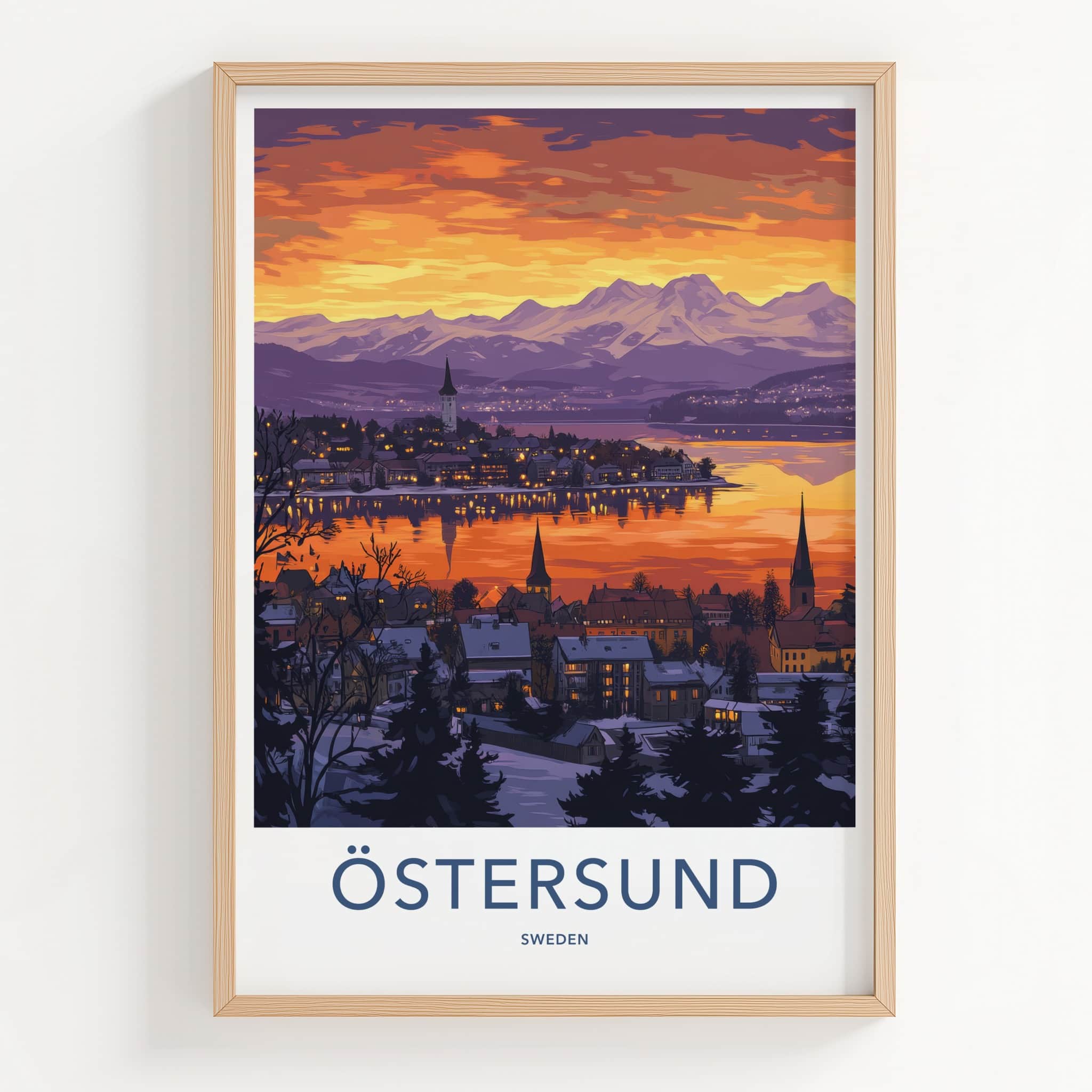 Ostersund Poster - Sweden Travel Art - Dramatic Orange Sunset Home Decor
