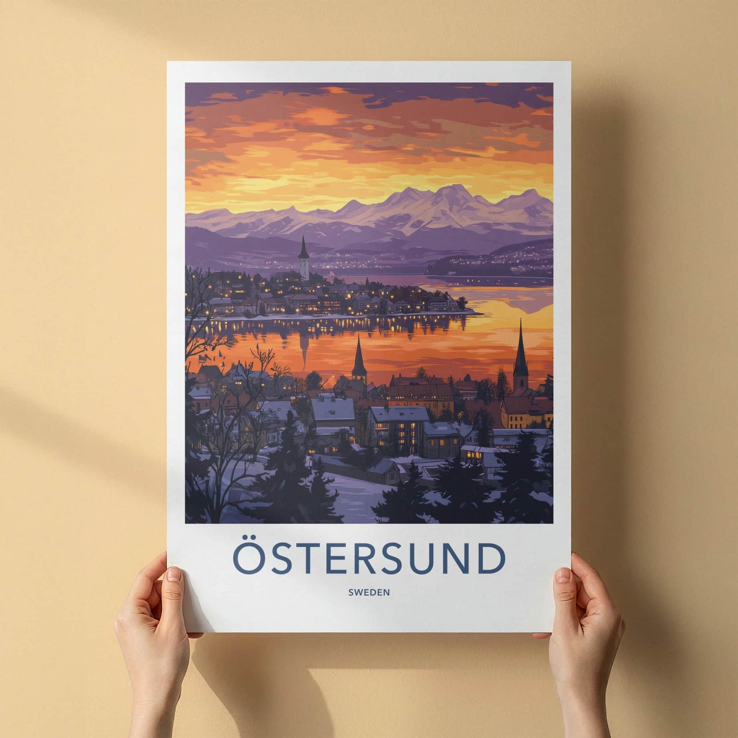 Ostersund Poster - Sweden Travel Art - Dramatic Orange Sunset Home Decor