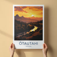 Otautahi Poster - New Zealand Travel Art - Golden River Sunset Home Decor
