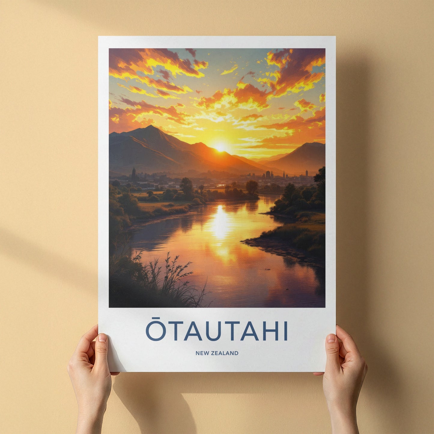 Otautahi Poster - New Zealand Travel Art - Golden River Sunset Wall Decor