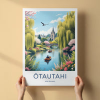 Otautahi Poster - New Zealand Travel Art - River Church Willows Home Decor