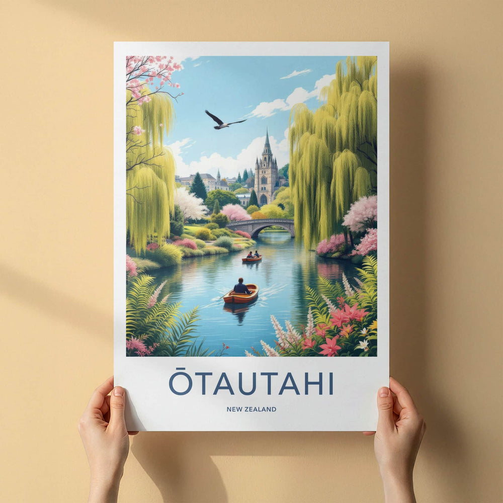 Otautahi Poster - New Zealand Travel Art - River Church Willows Home Decor