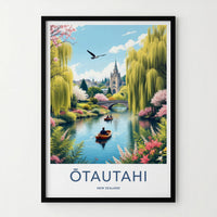 Otautahi Poster - New Zealand Travel Art - River Church Willows Home Decor