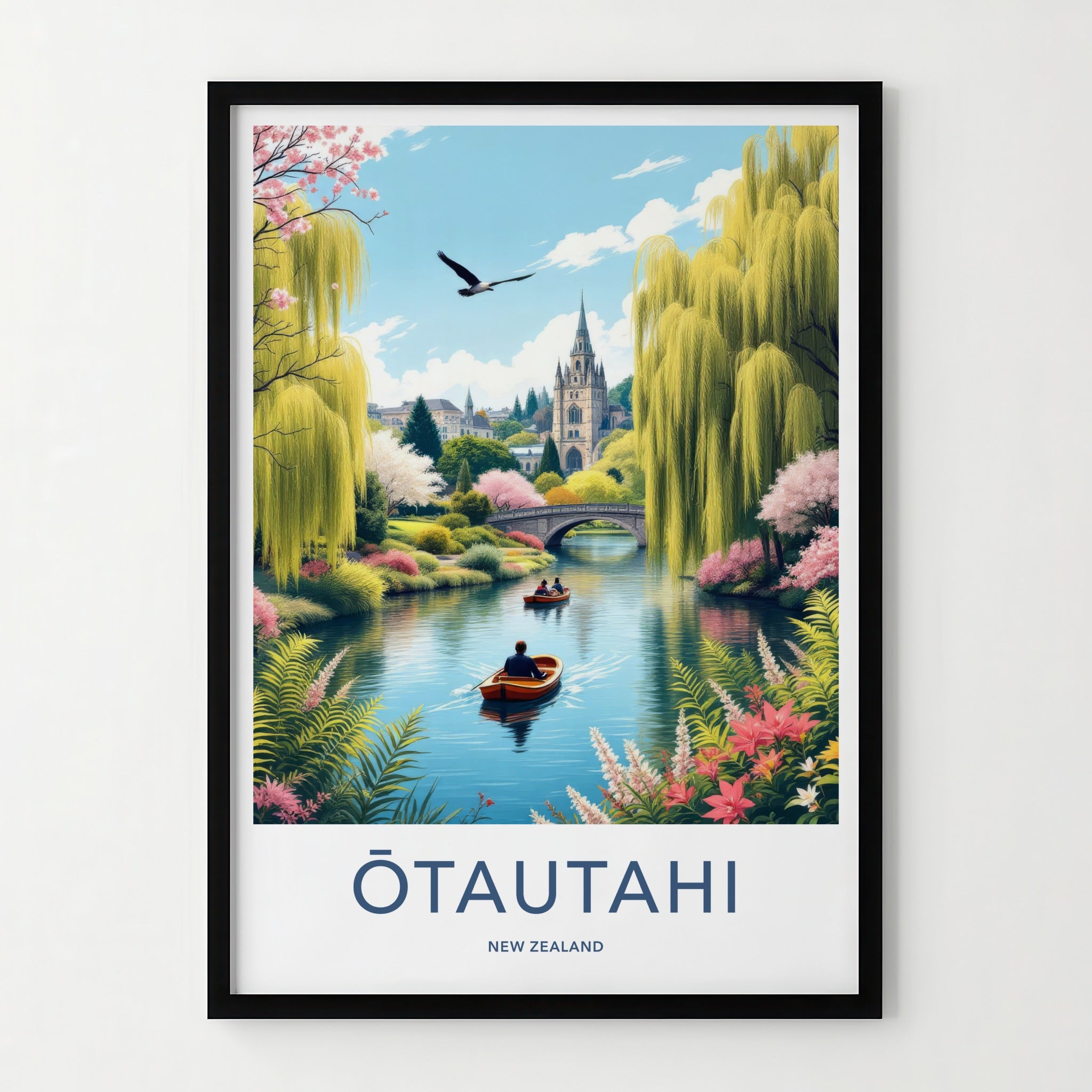 Otautahi Poster - New Zealand Travel Art - River Church Willows Home Decor