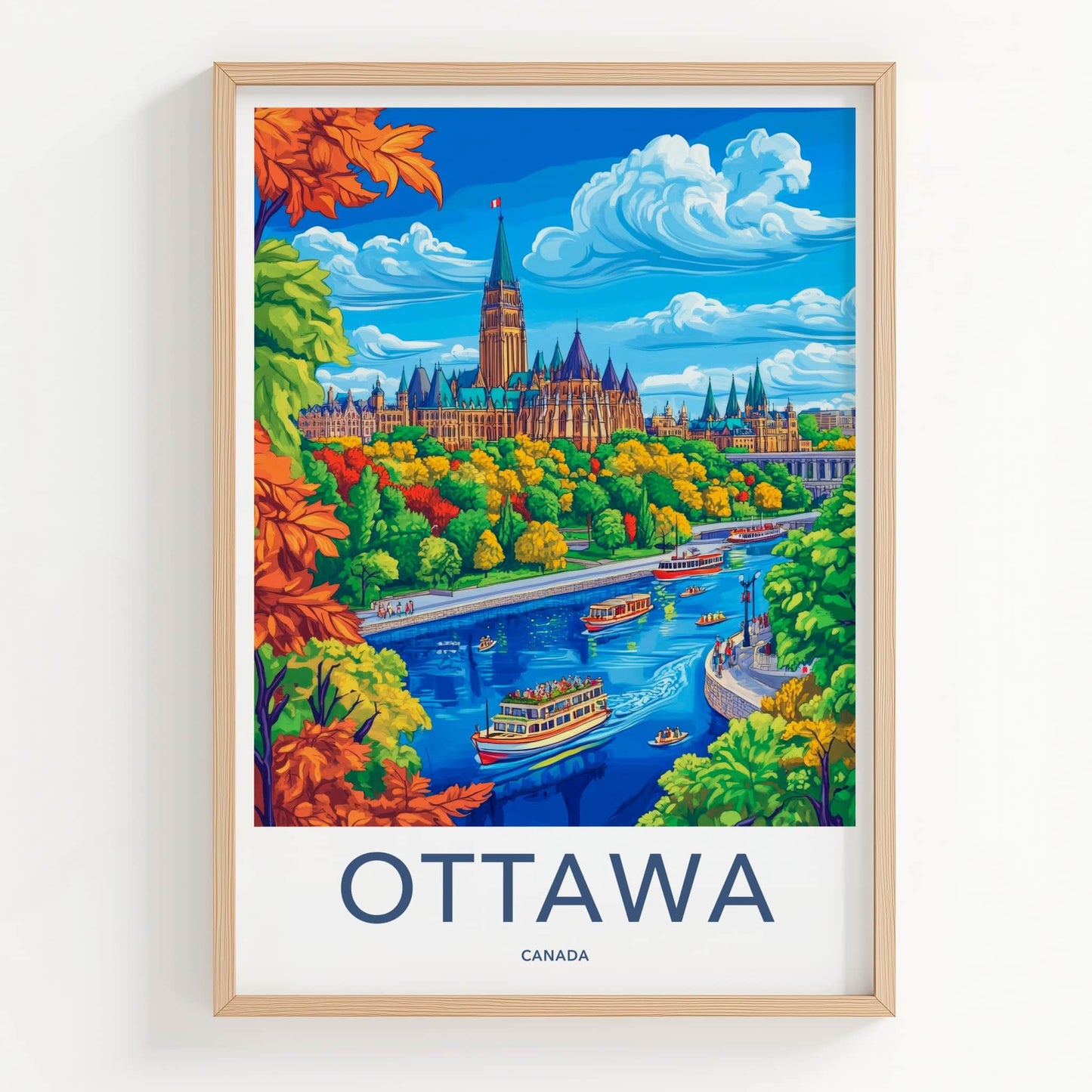 Ottawa Poster - Canada Travel Art - Colorful City Canal Home Decor