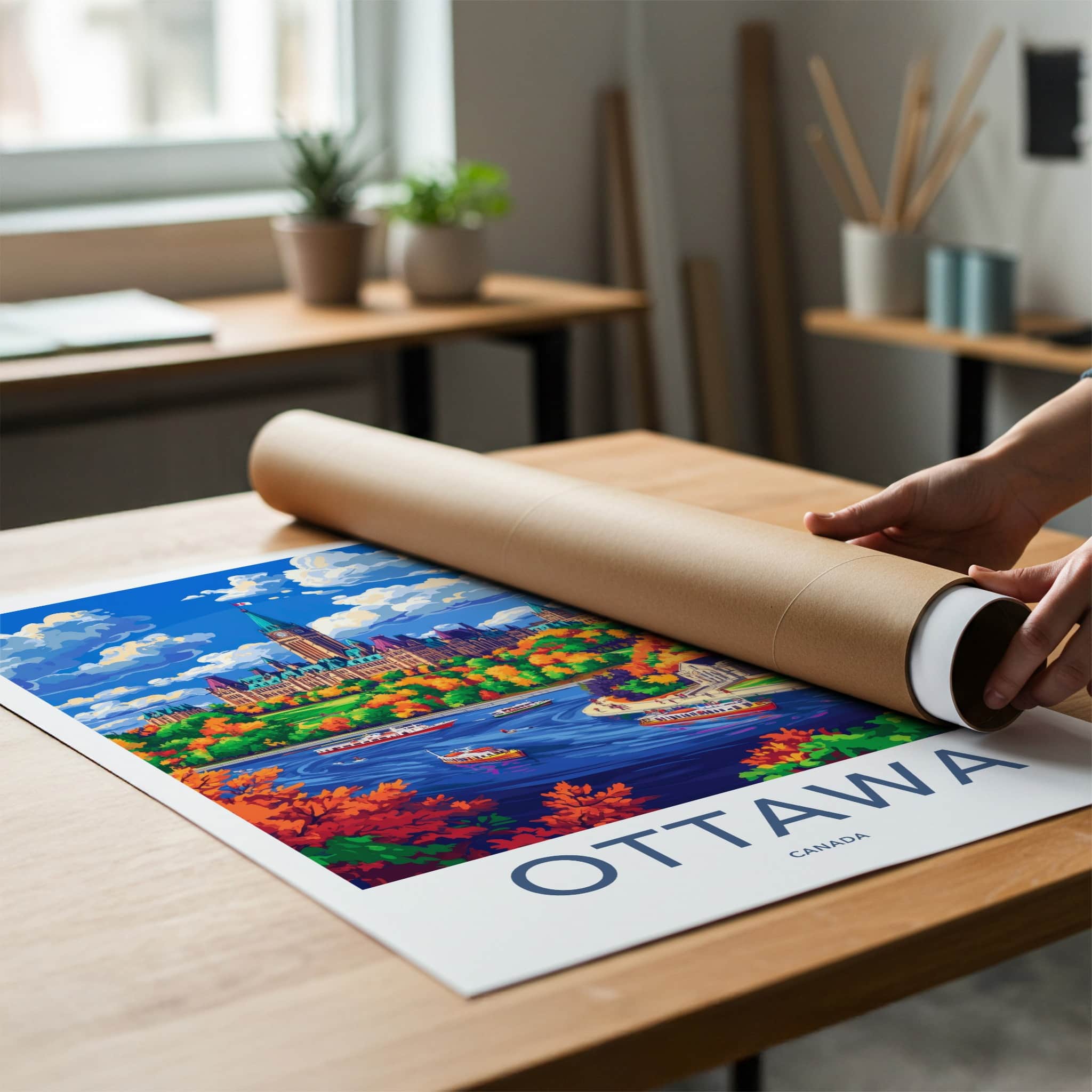 Ottawa Poster - Canada Travel Art - Parliament River Autumn Home Decor