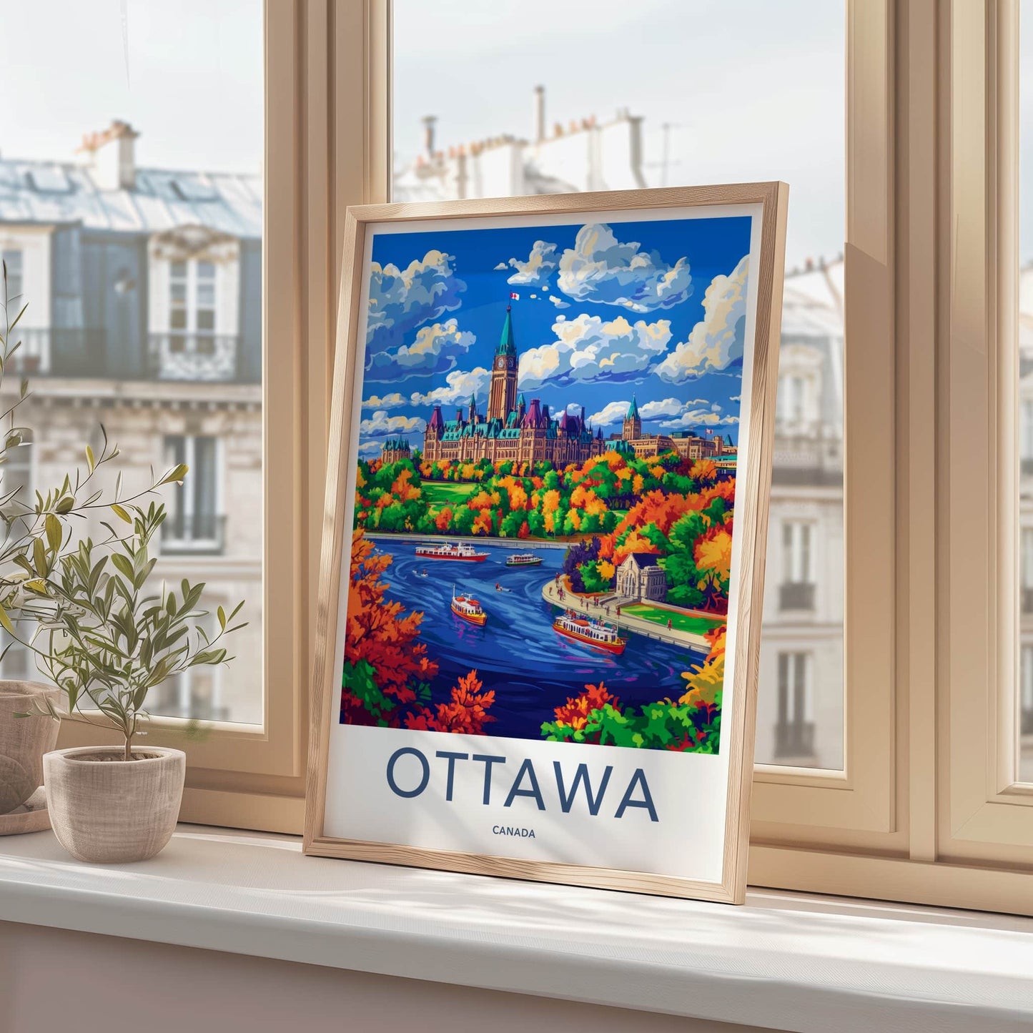 Ottawa Poster - Canada Travel Art - Parliament River Autumn Home Decor