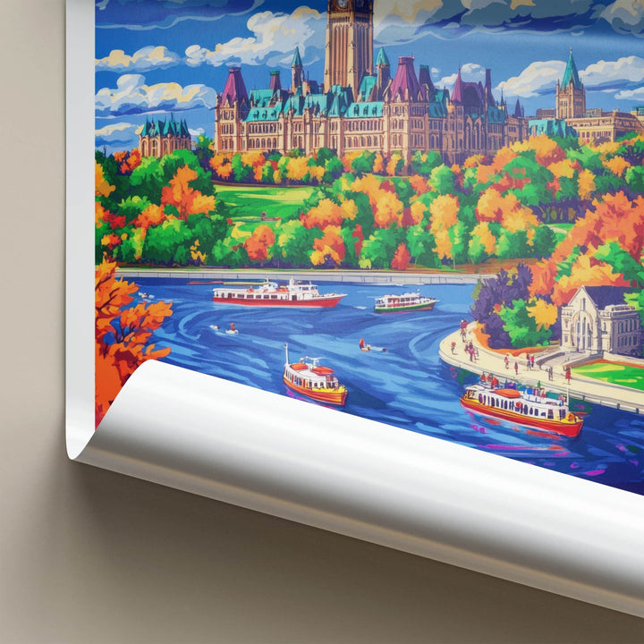 Ottawa Poster - Canada Travel Art - Parliament River Autumn Home Decor