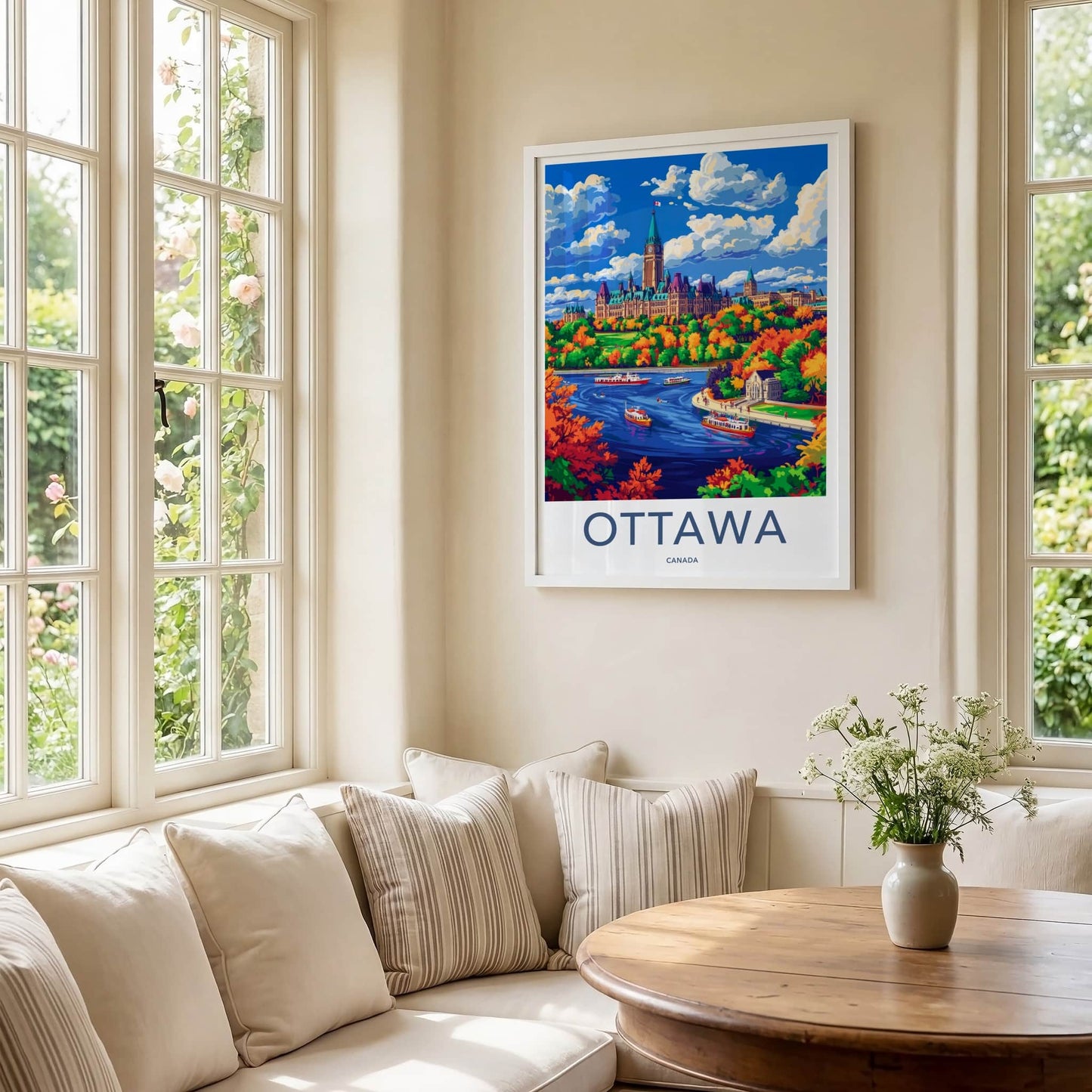 Ottawa Poster - Canada Travel Art - Parliament River Autumn Home Decor