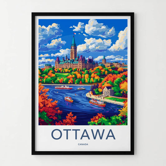 Ottawa Poster - Canada Travel Art - Parliament River Autumn Home Decor