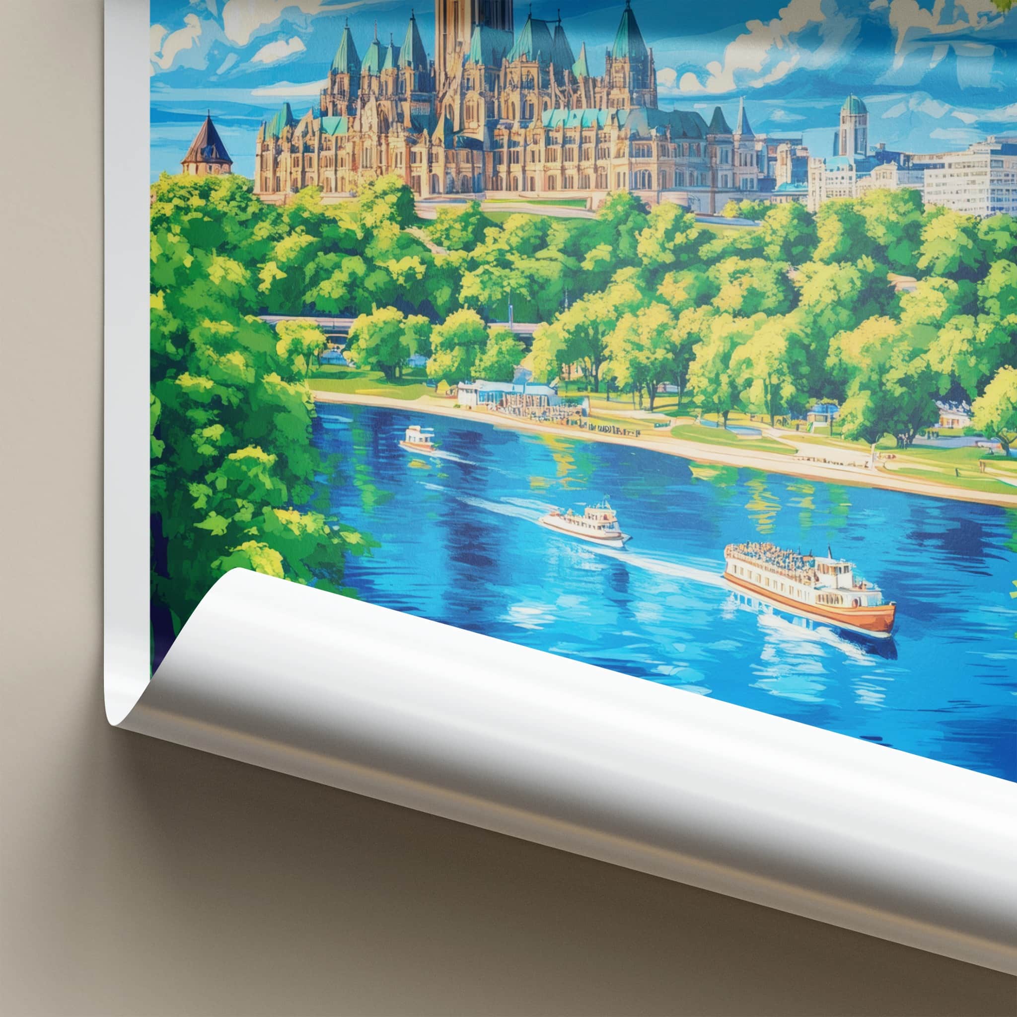 Ottawa Poster - Canada Travel Art - Parliament River Boats Home Decor