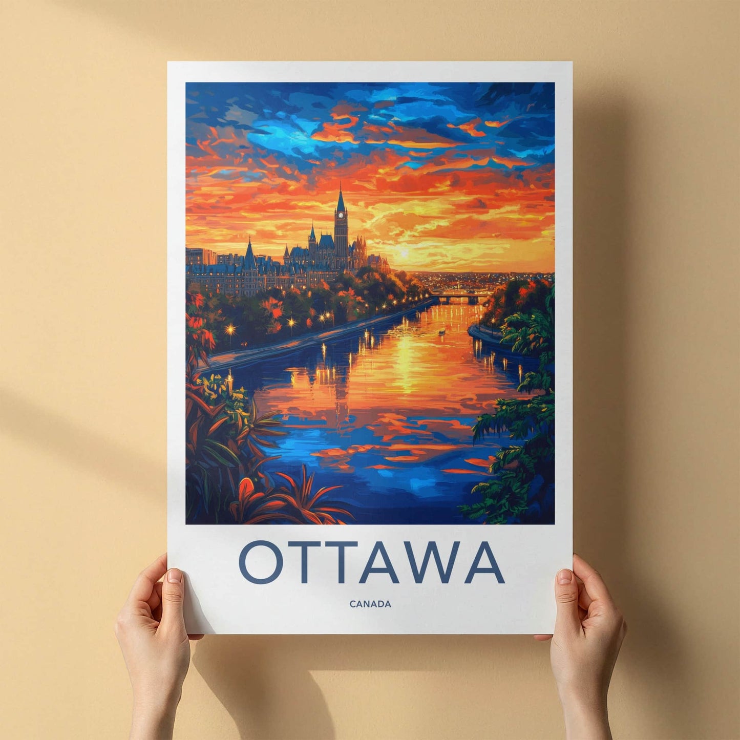 Ottawa Poster - Canada Travel Art - Vibrant City Sunset Home Decor