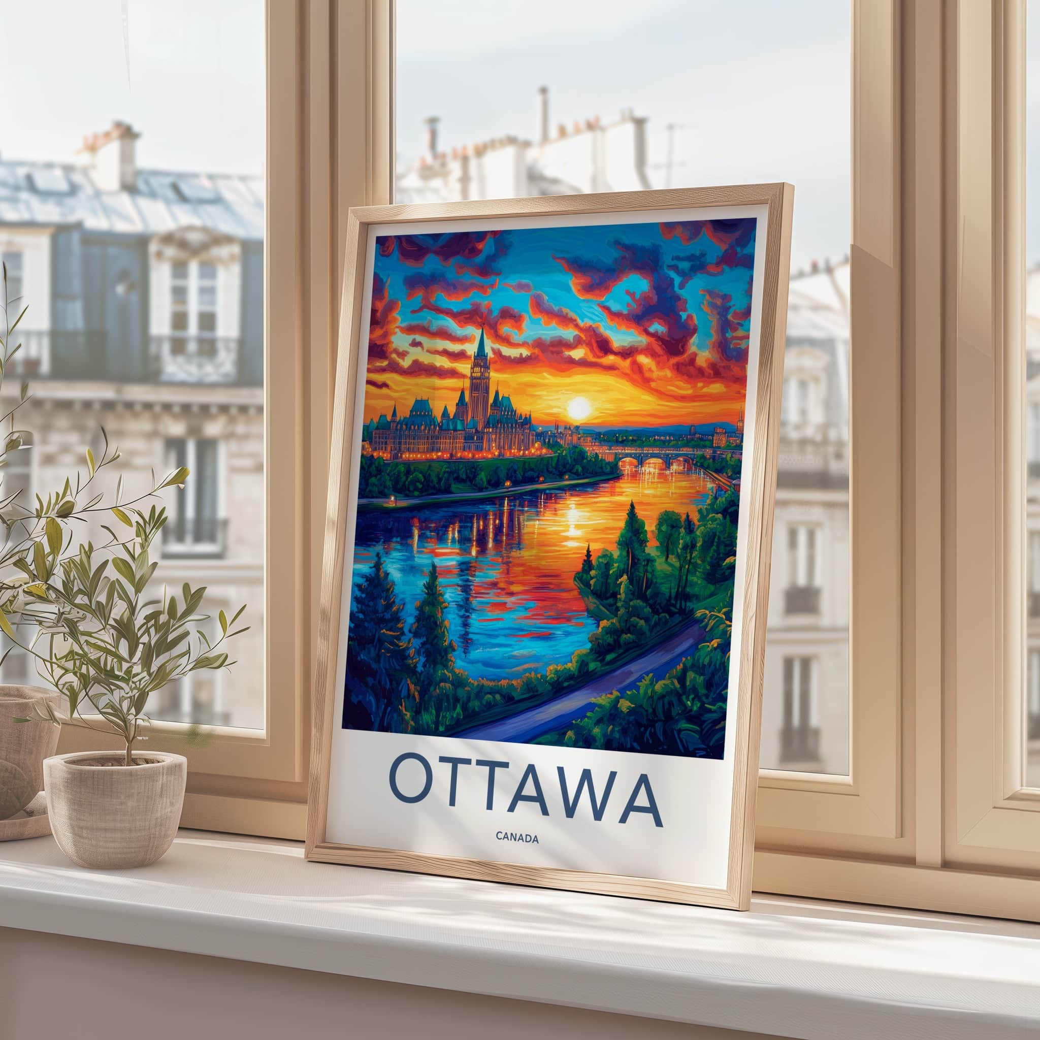 Ottawa Poster - Canada Travel Art - Vibrant River Skyline Home Decor
