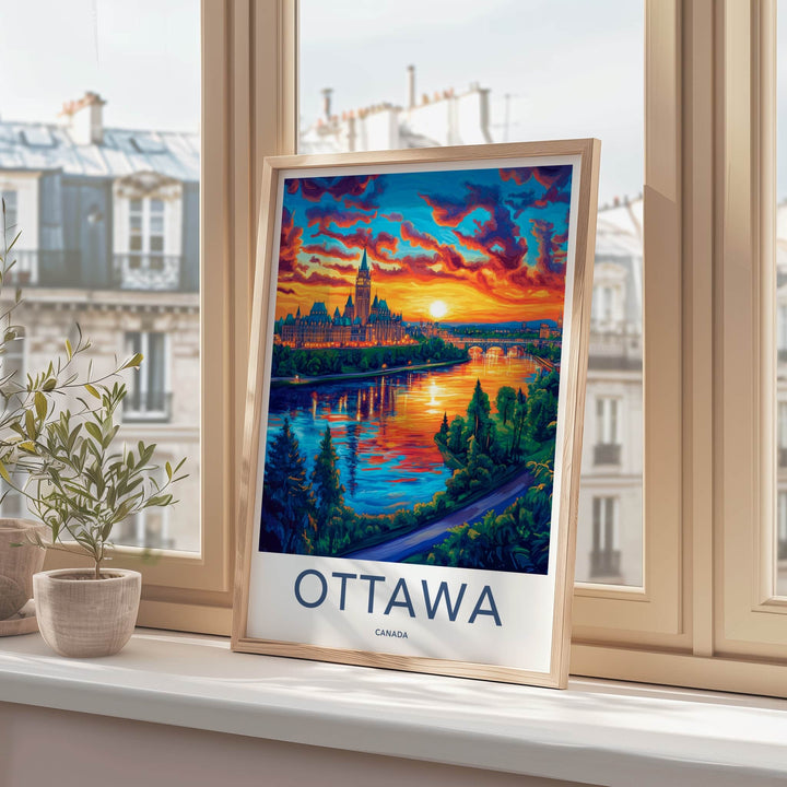 Ottawa Poster - Canada Travel Art - Vibrant River Skyline Home Decor