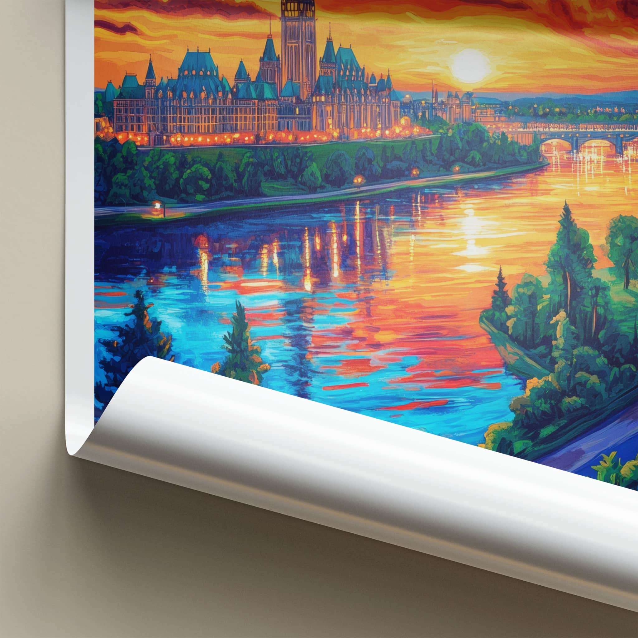 Ottawa Poster - Canada Travel Art - Vibrant River Skyline Home Decor