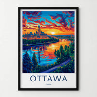Ottawa Poster - Canada Travel Art - Vibrant River Skyline Home Decor