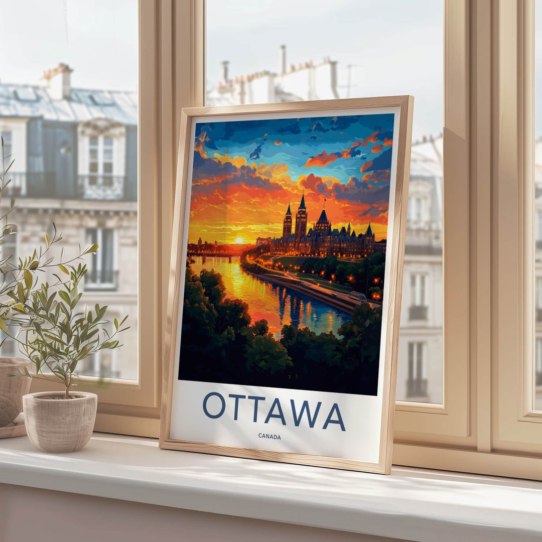 Ottawa Poster - Canada Wall Art - Cityscape Sunset River Home Decor
