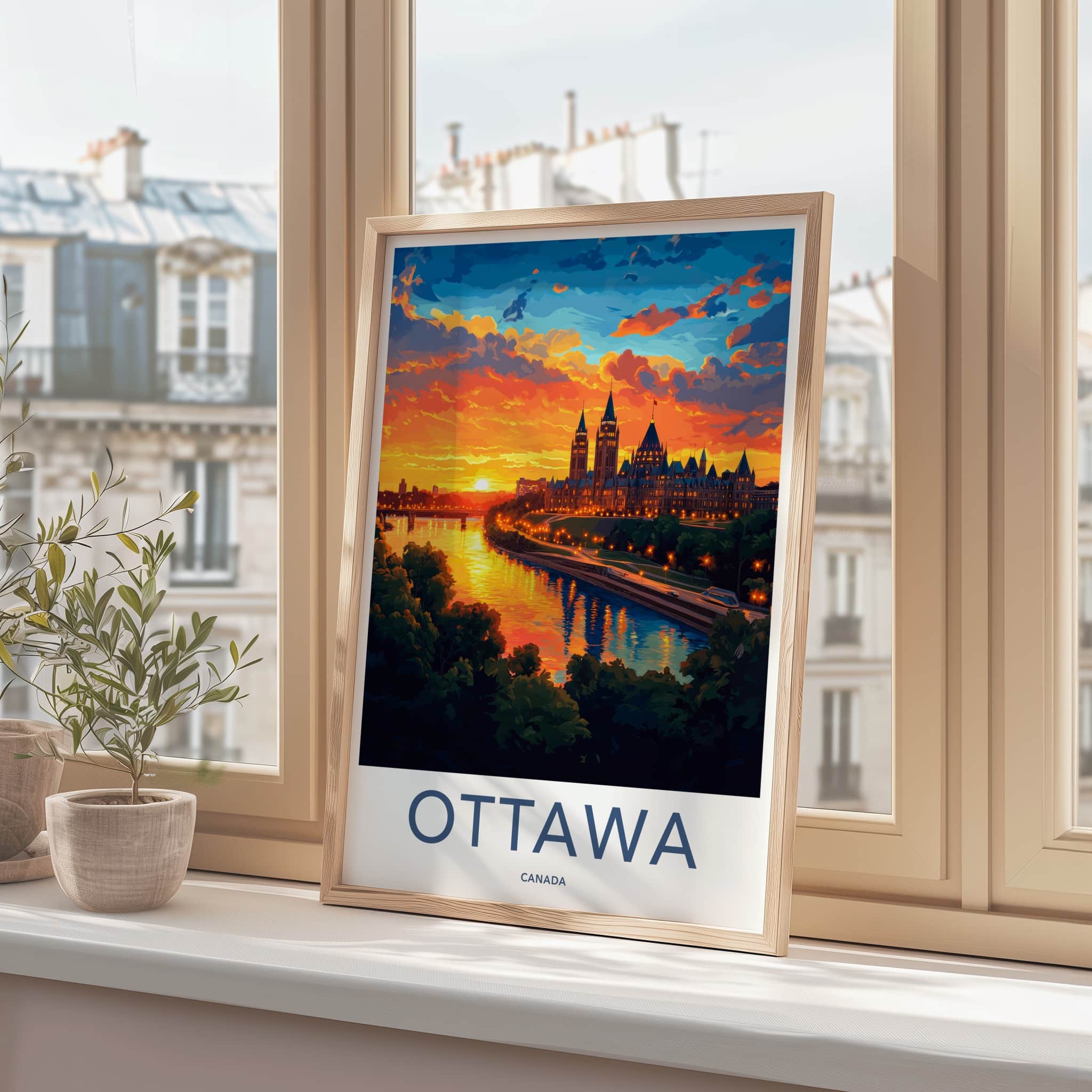 Ottawa Poster - Canada Wall Art - Cityscape Sunset River Home Decor