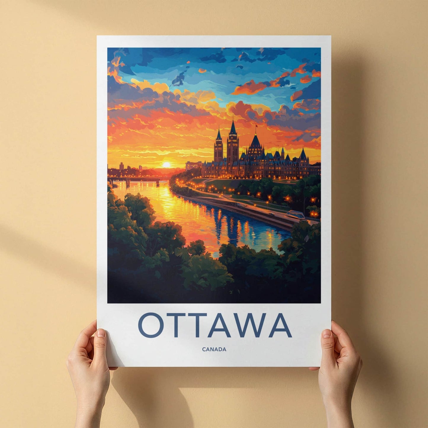 Ottawa Poster - Canada Wall Art - Cityscape Sunset River Home Decor