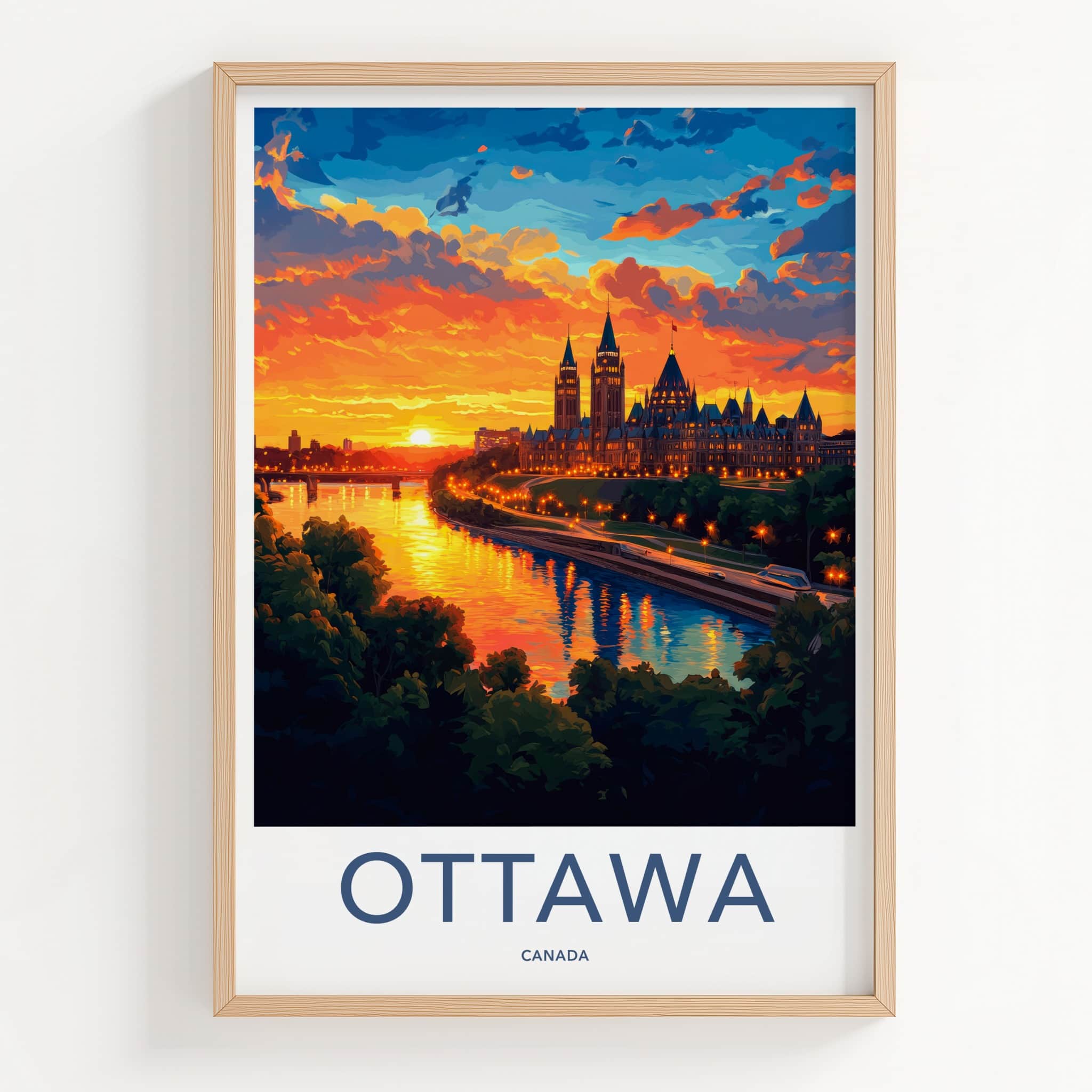 Ottawa Poster - Canada Wall Art - Cityscape Sunset River Home Decor