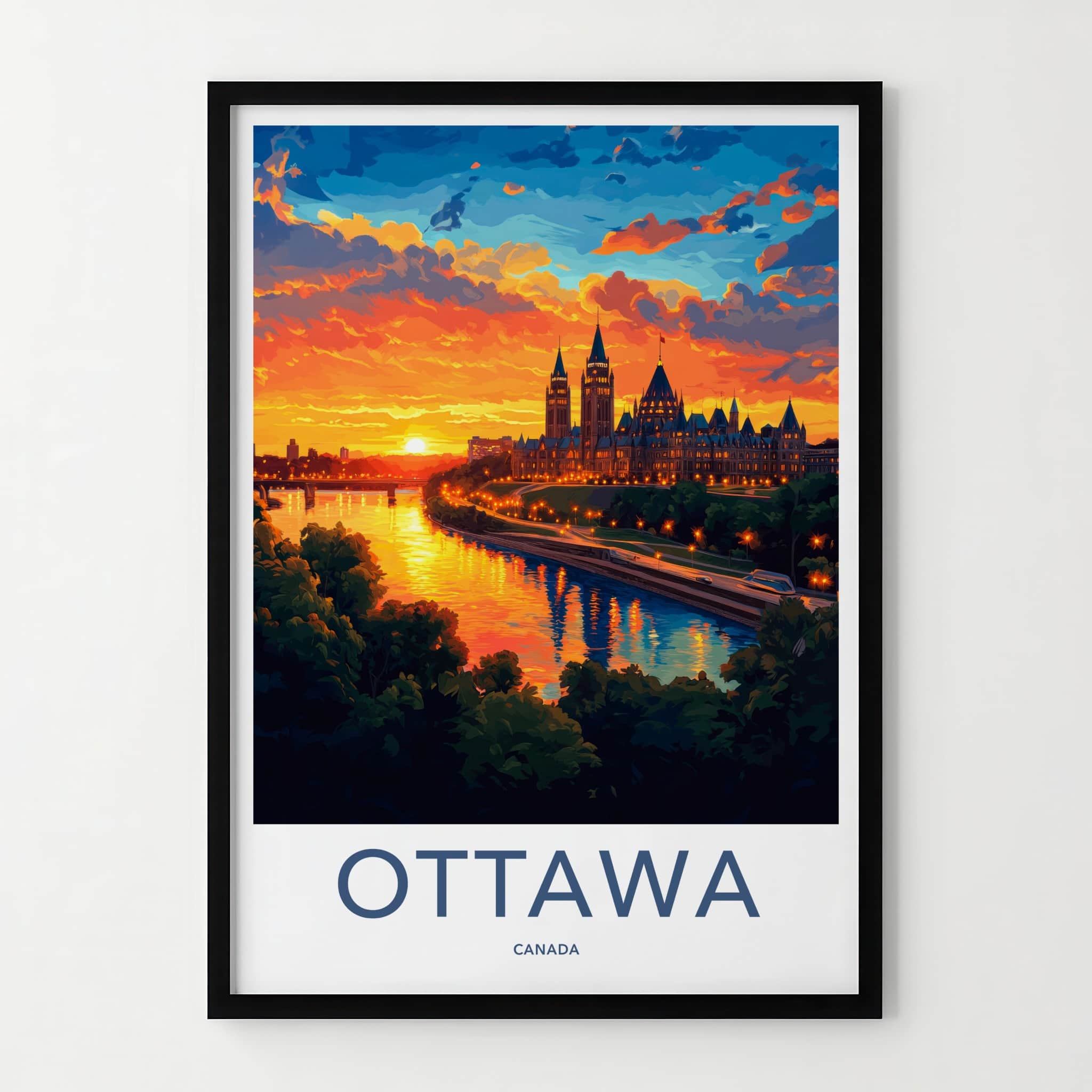 Ottawa Poster - Canada Wall Art - Cityscape Sunset River Home Decor
