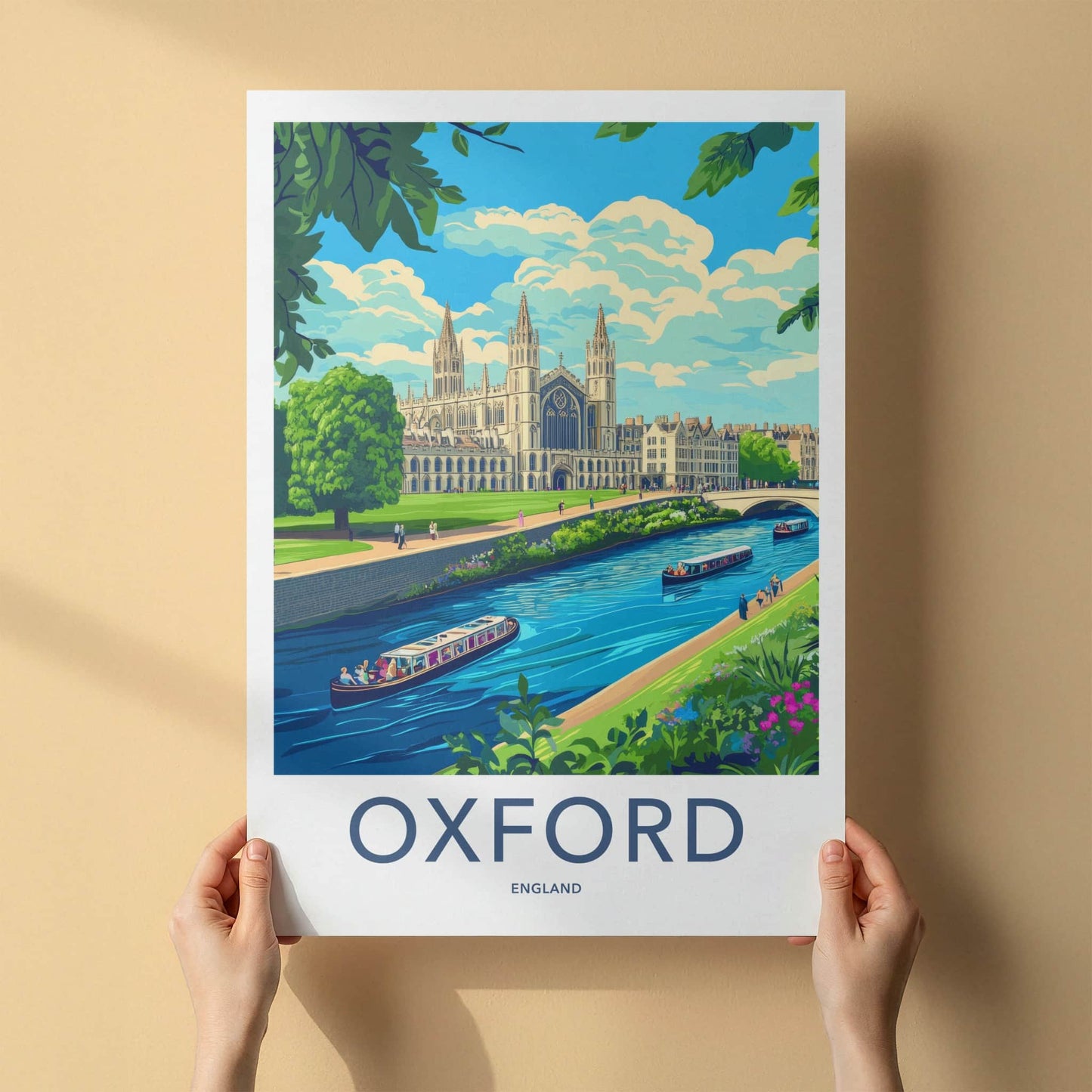 Oxford Poster - England Travel Art - Historic College River Home Decor