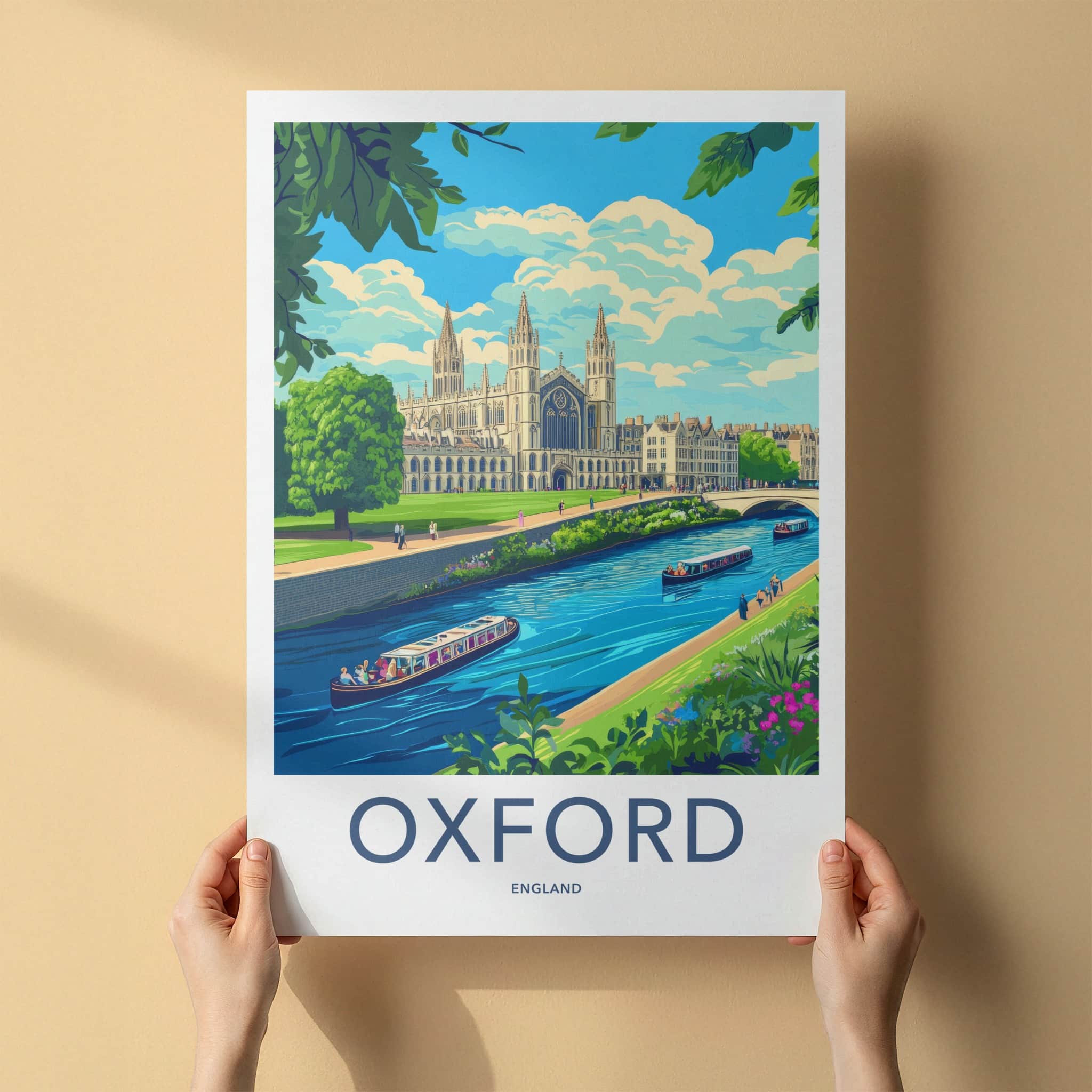 Oxford Poster - England Travel Art - Historic College River Home Decor