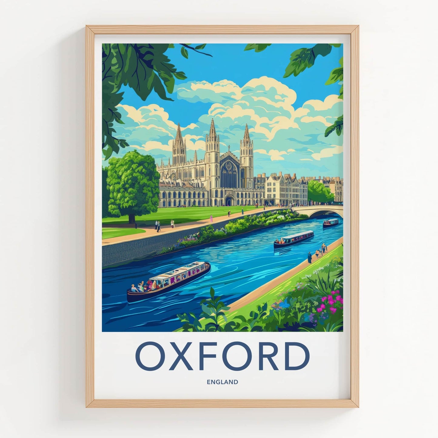 Oxford Poster - England Travel Art - Historic College River Home Decor