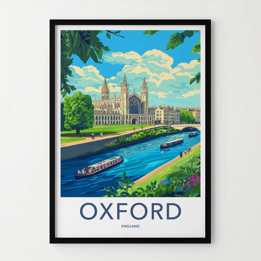 Oxford Poster - England Travel Art - Historic College River Home Decor