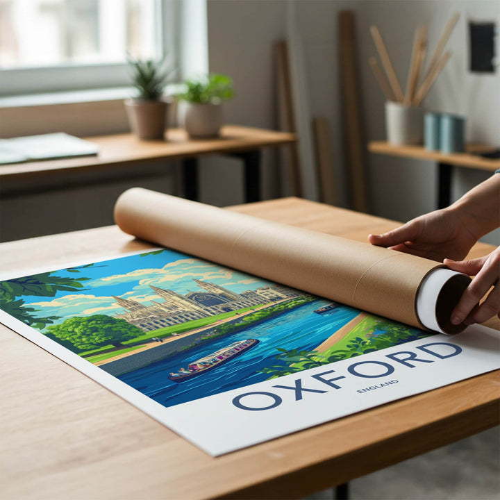 Oxford Poster - England Travel Art - Historic College River Home Decor