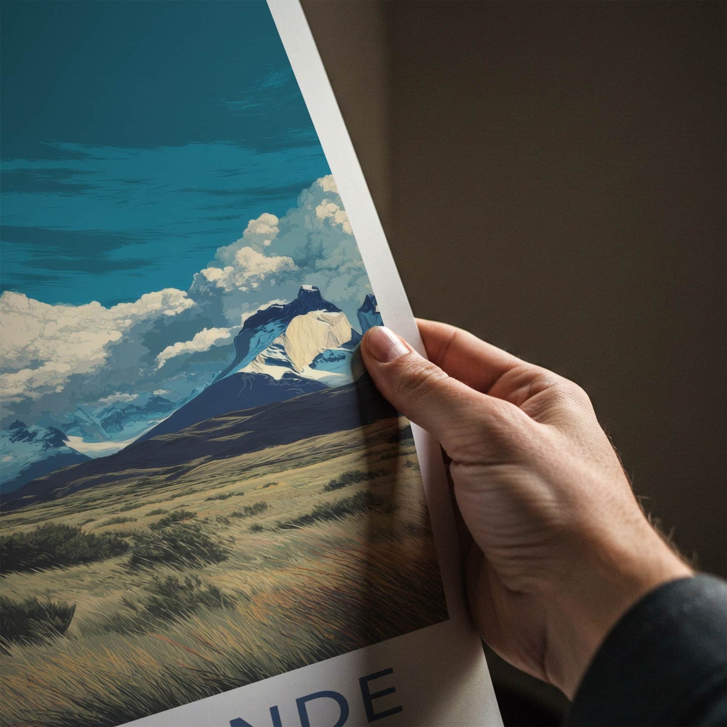 Paine Grande Poster - Chile Travel Art - Snowy Peaks Grass Home Decor